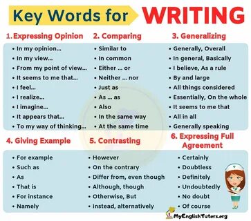 Linking Words Key Words for Writing in English Writing words, Linking words, Goo