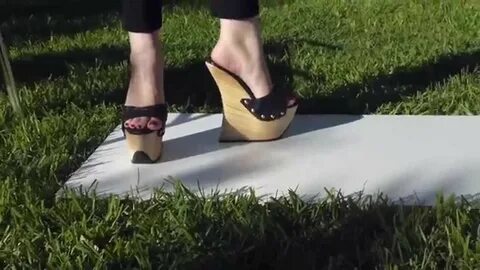 Walking and posing in 8 inch high heel wedges - YouTube