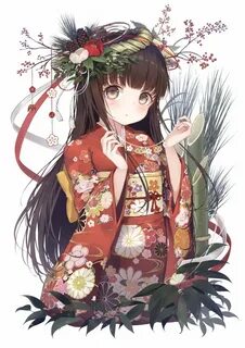 Download 1440x3088 Kimono, Anime Girl, Brown Hair, Loli, Cut