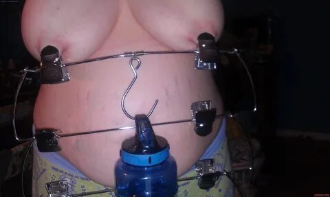 Hanger clipped on to nipples - Homemade BDSM MOTHERLESS.COM 