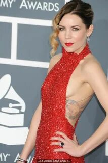 Skylar Grey sideboob in red dress at 55th Annual GRAMMY Awar