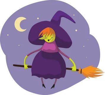 Drawing of a witch on a broomstick in the night sky free ima