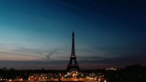 French, Eiffel Tower, Sky, Lights, Silhouette, Night, Paris 