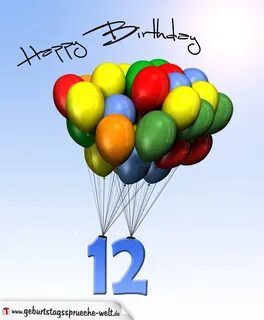 Geburtstagskarte mit Luftballons zum 12. Geburtstag - Geburt
