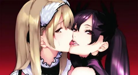 Safebooru - 2girls bangs biting blonde hair close-up gradien