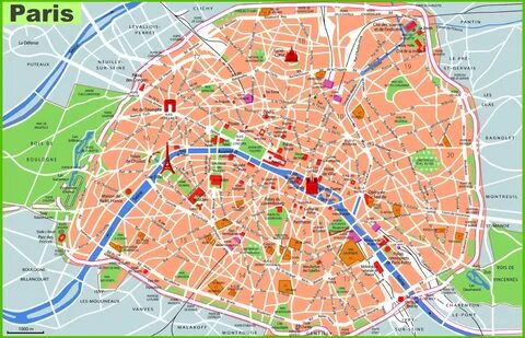 Paris tourist map with sightseeings