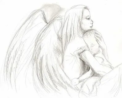 guardian-angel-cuddling-baby Angel sketch, Angel drawing, An