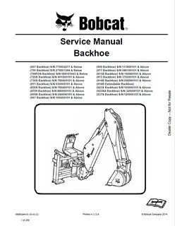 Bobcat Backhoe 607-913, 709FDS, 725-937S, 923SA, 905/914B