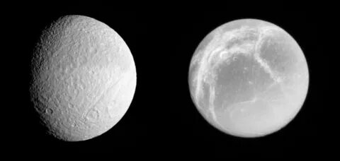 ESA - Tethys and Dione juxtaposed