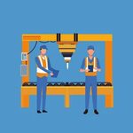 Factory workers operating machinery cartoon 688210 Vector Ar