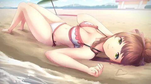 barefoot beach bikini breasts brown hair cleavage doki doki 