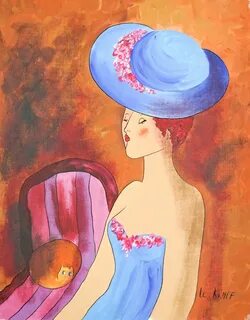 Linda Le Kinff Original Acrylic Lady w/ Blue Hat
