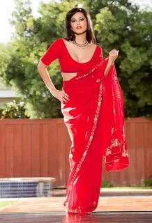 Sunny Leone in Red Saree Photoshoot