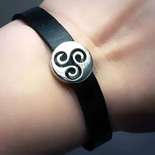 Mens leather bracelet Steampunk BDSM jewelry symbol triskele