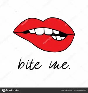 Red Biting Lips Vector Illustration Drawing Print Writing Bi