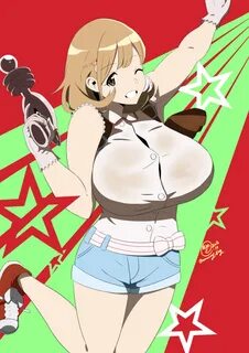 Safebooru - 1girl arm up artist name bare shoulders breasts 