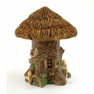 Miniature Garden Thatched Roof Tree Stump Fairy House Fairy 