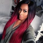 28 '' Uzun Ombre Kırmızı Saç Peruk Siyah Kadınlar Için Doğal
