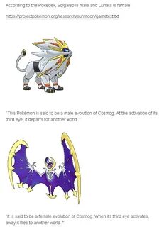 Solgaleo is male, Lunala is female Pokémon Sun and Moon Know