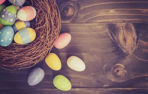 Wallpaper basket, eggs, spring, colorful, Easter, wood, spri