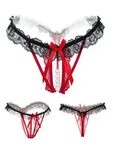 Low Waist Bowknot Beads Panties Lace Hollow G String Thongs 