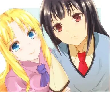 Safebooru - 1boy 1girl akasaka ryuunosuke black hair blonde 