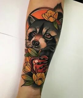 Neo Traditional Raccoon Tattoo. Traditional tattoo flowers, 