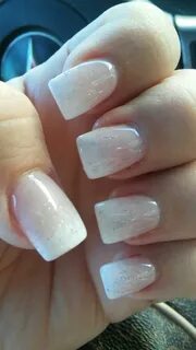 short and square. glitter. ombre white tips, natural looking