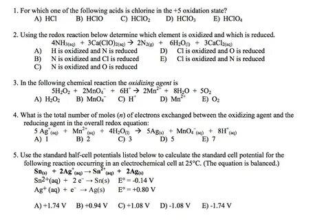 Solved For which one of the following acids is chlorine in C