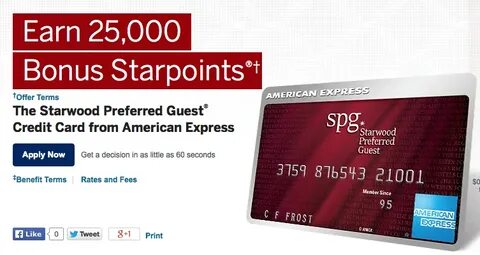 Starwood Preferred Guest Credit Card 25,000 Bonus Points Cre