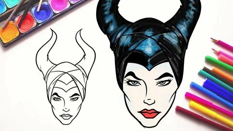 Drawing and Coloring Maleficent's face with two horns - YouT