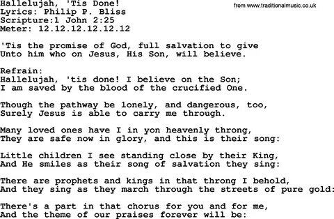 Good Old Hymns - Hallelujah, Tis Done! - Lyrics, Sheetmusic,