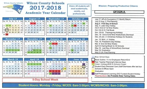 2017-2018 School Calendar Announced - Wilcox County Schools_