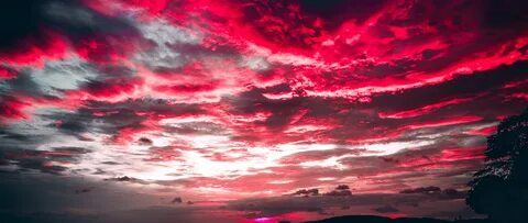 Download sea, sunset, red clouds, nature 2560x1080 wallpaper