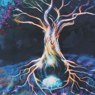 Psychedelic Trippy Tree Pattern Silk Fabric Poster Visual Mi