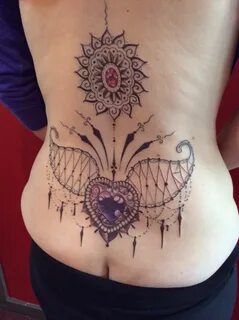 Henna lace mandala cover-up tattoo, heart jewel Cover up tat