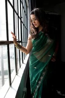 sexy sunny Green saree, Saree, Beauty