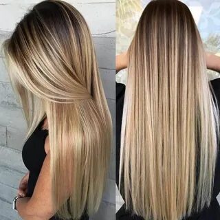 Blonde Ombre Natural Long Straight Synthetic Wig With Bangs,