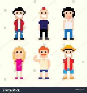 Set Different Pixel Art Characters: стоковая векторная графи