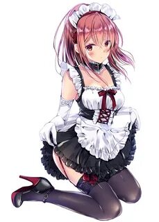 Safebooru - 1girl apron bare shoulders black dress black leg