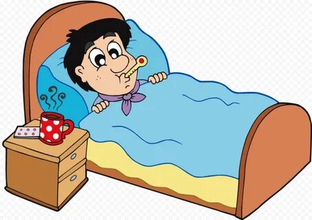 Cartoon Sick Kid Boy In Bed With Thermometer Citypng