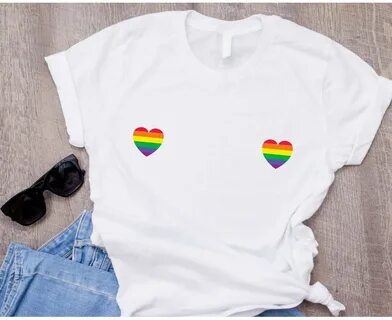 Heart boobs shirt Rainbow boobs T-shirt Breast Boobs Tee Etsy