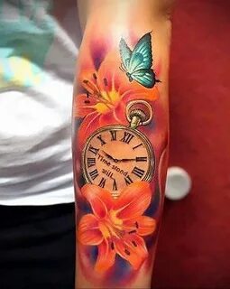 Фото тату часы цветная 19.01.2021 № 0001 -tattoo clock color