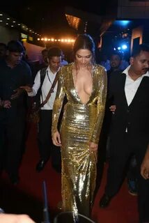 Deepika padukone gold dress boobs slip