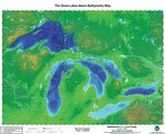 Great Lakes Basin Color bathymetric map of the Great Lakes. 