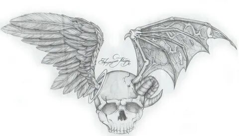 skull with wings Good/ Bad winged skull with halo and horn. 