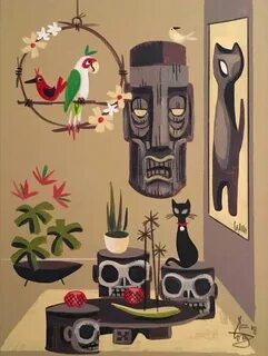 EL GATO GOMEZ TIKI BAR MASK IDOL CAT BIRD WITCO STOOL TROPIC