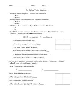 Sex-linked Traits Worksheet