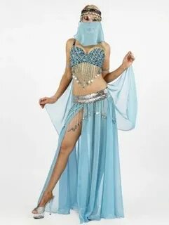 Belly Dancer costume includes sequin beaded coin bra top, ch