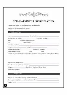 Mistress slave Application Form Template BDSMContracts.org